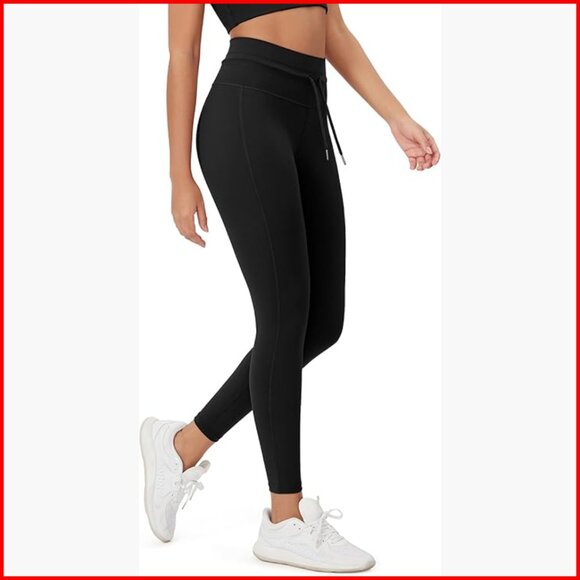 Pants - High Waist Workout Leggings with Drawstring, 25" Inseam, 4-Way Stretch